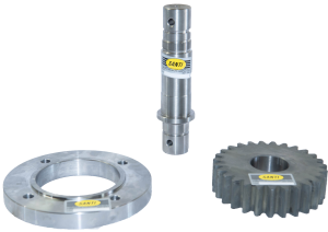 Eixo, flange e engrenagem